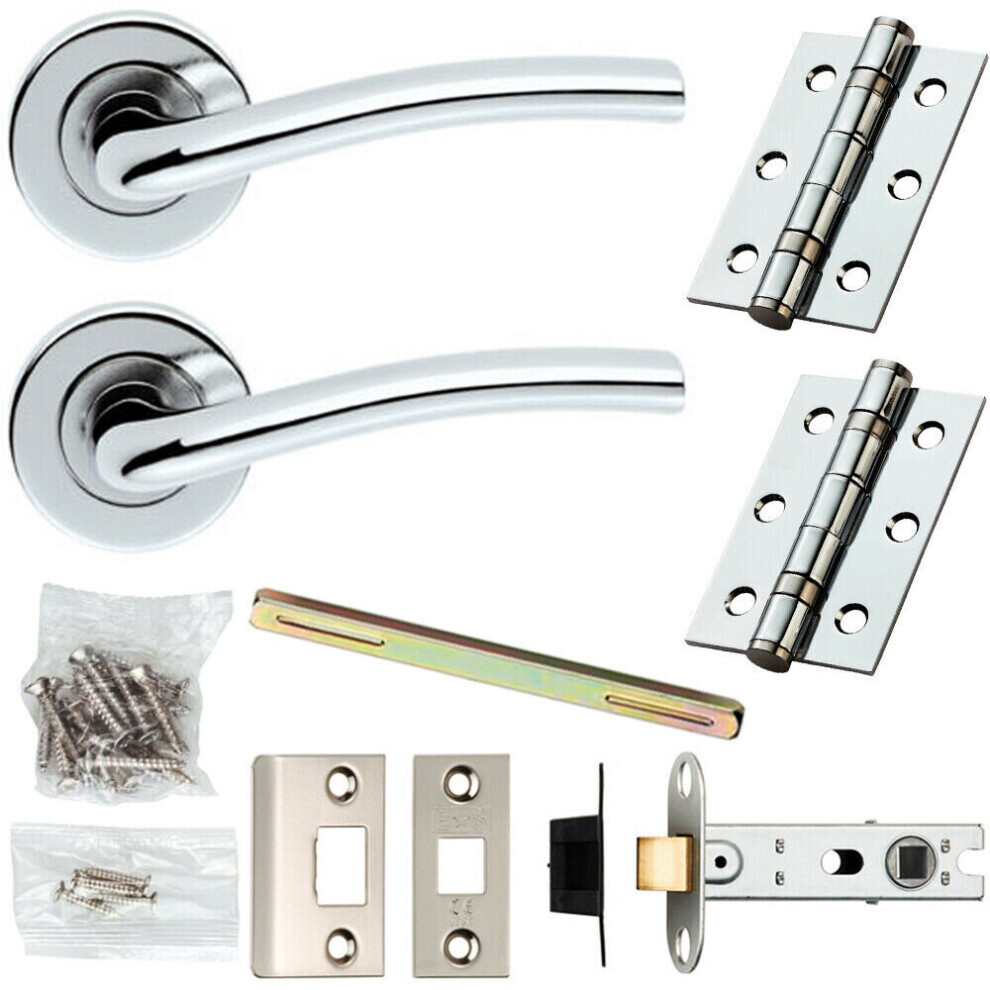 Loops Door Handle & Latch Pack Chrome Modern Raised Slim Bar On Screwless Round Rose