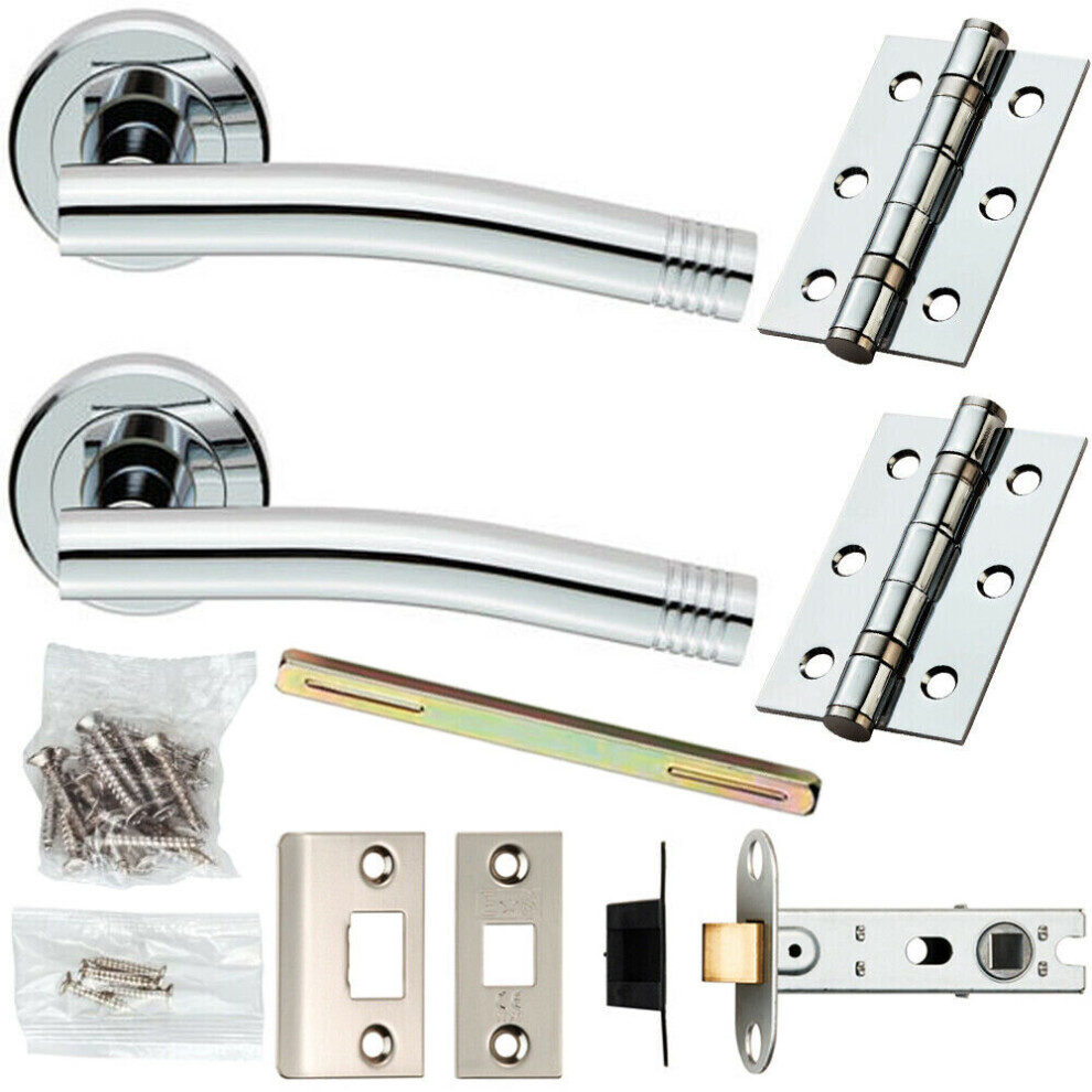 Door Handle & Latch Pack Chrome Modern Angled Arch Bar On Screwless Round Rose 5056524214053