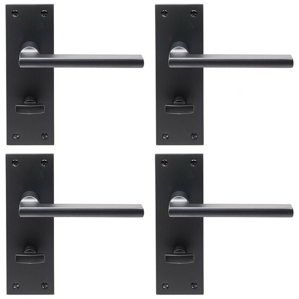 4x PAIR Straight Bar Handle on Slim Bathroom Backplate 150 x 50mm Matt Black