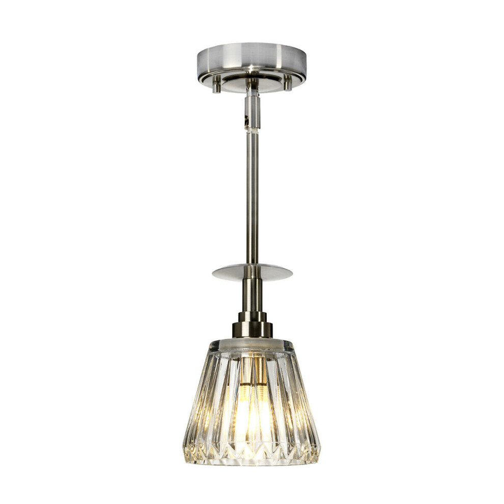 IP 44 Pendant Light Fitting Cut Glass Shade Brushed Nickel Integral LED G9 3.5W