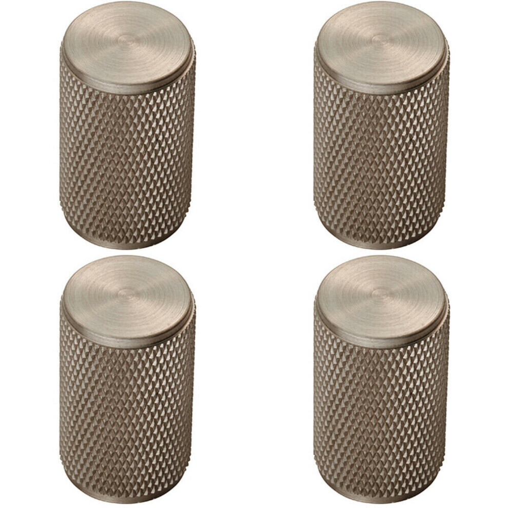 4x Knurled Cylindrical Cupboard Door Knob 18mm Dia Satin Nickel Cabinet Handle