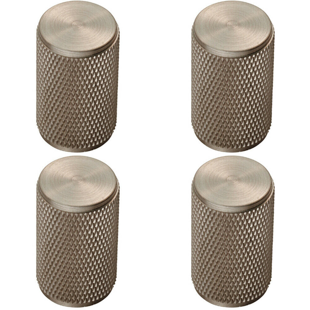 Loops 4X Knurled Cylindrical Cupboard Door Knob 18Mm Dia Satin Nickel Cabinet Handle
