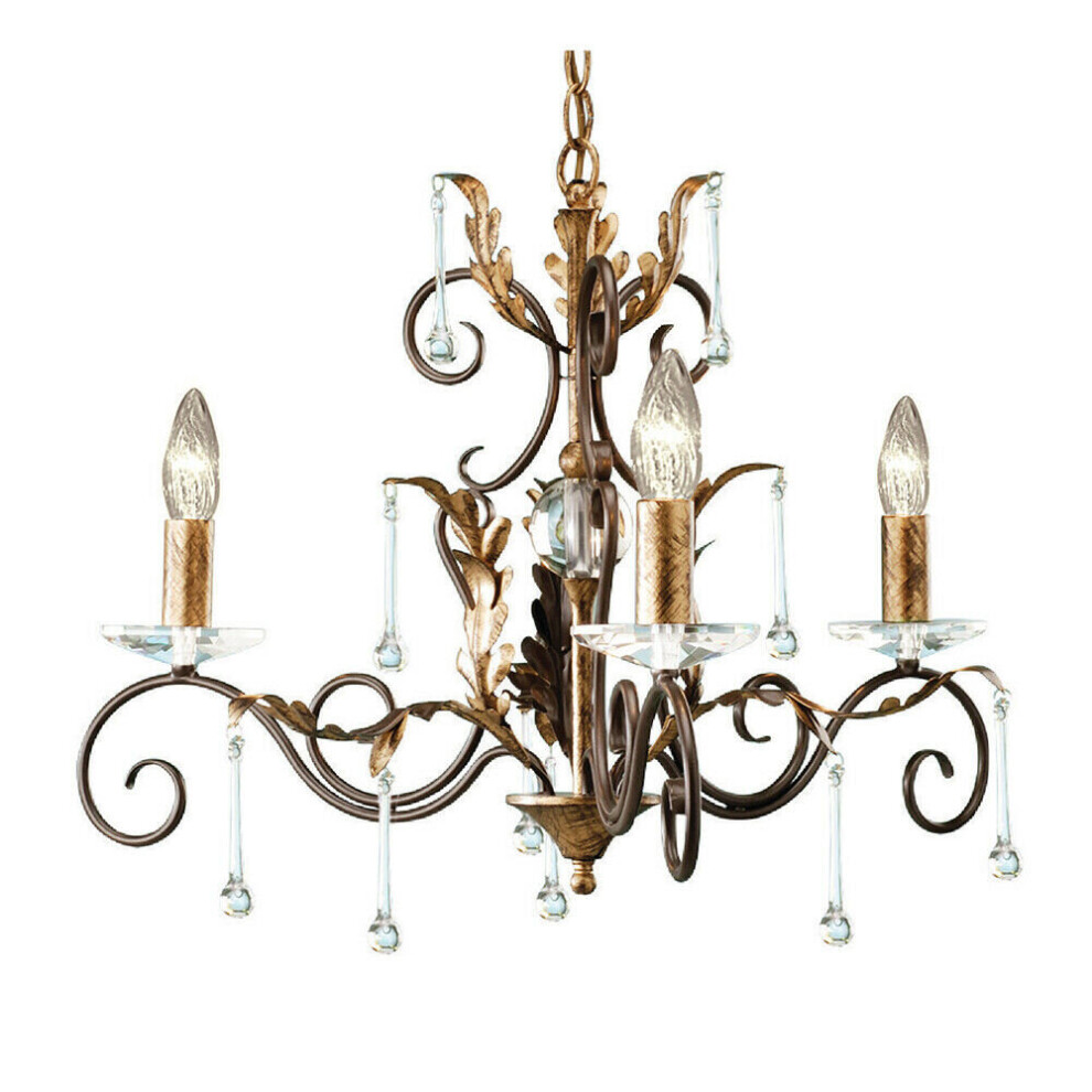 Loops 3 Bulb Handmade Chandelier Hanging Light Cut Glass Bronze Gold Led E14 60W
