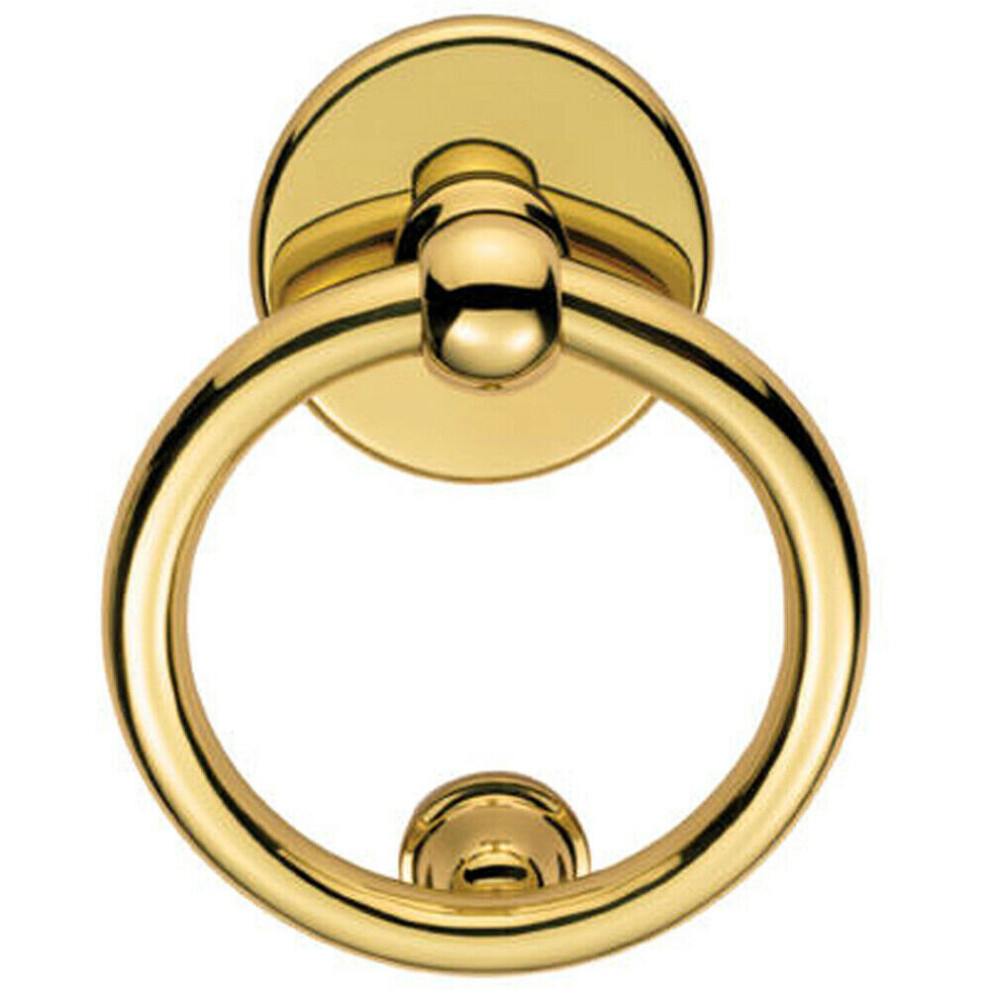 Loops Ring Door Knocker Strike Plate Included 115Mm Fixing Centres Polished Brass