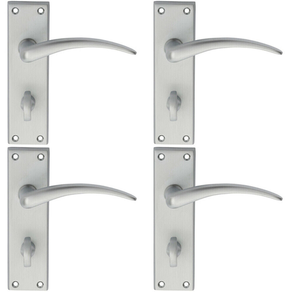 4x PAIR Slim Arched Door Handle on Bathroom Backplate 150 x 43mm Satin Chrome