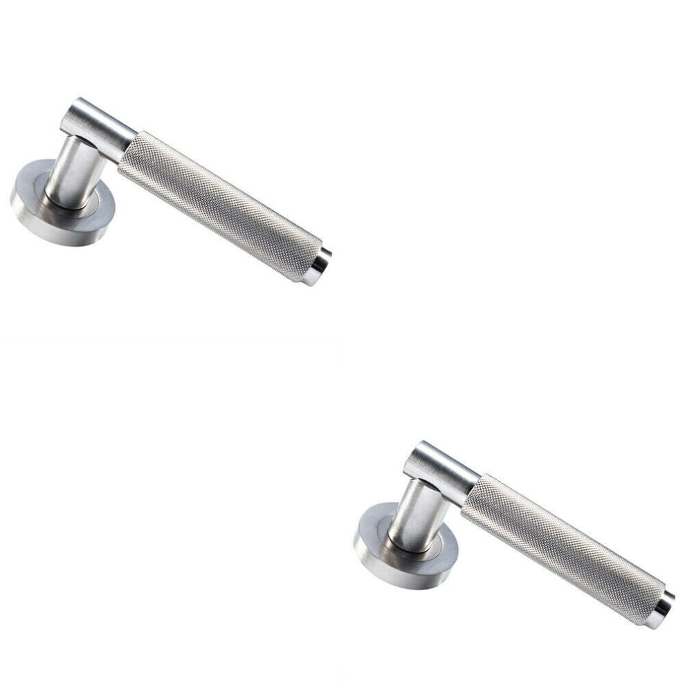 Loops 2X Pair Knurled Grip Round Bar Handle On Round Rose Concealed Fix Satin Nickel