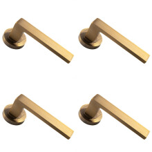 4x PAIR Straight Square Handle on Round Rose Concealed Fix Antique Brass