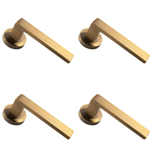 Loops 4x PAIR Straight Square Handle on Round Rose Concealed Fix Antique Brass