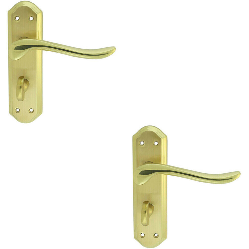 2X Pair Curved Lever On Sculpted Bathroom Backplate 180 X 48Mm Dual Brass
