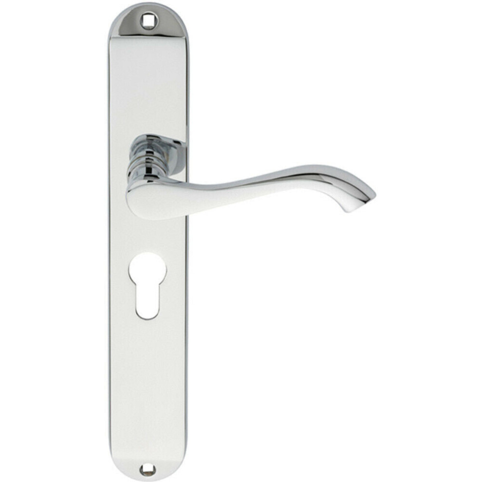 Pair Curved Lever On Long Slim Euro Lock Backplate 241 X 40Mm Polished Chrome 5056492581140