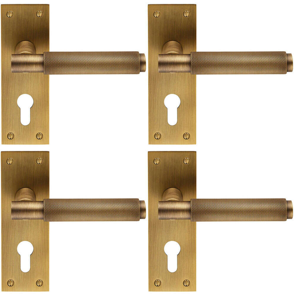 Loops 4X Pair Knurled Round Lever On Slim Euro Lock Backplate 150 X 50Mm Antique Brass