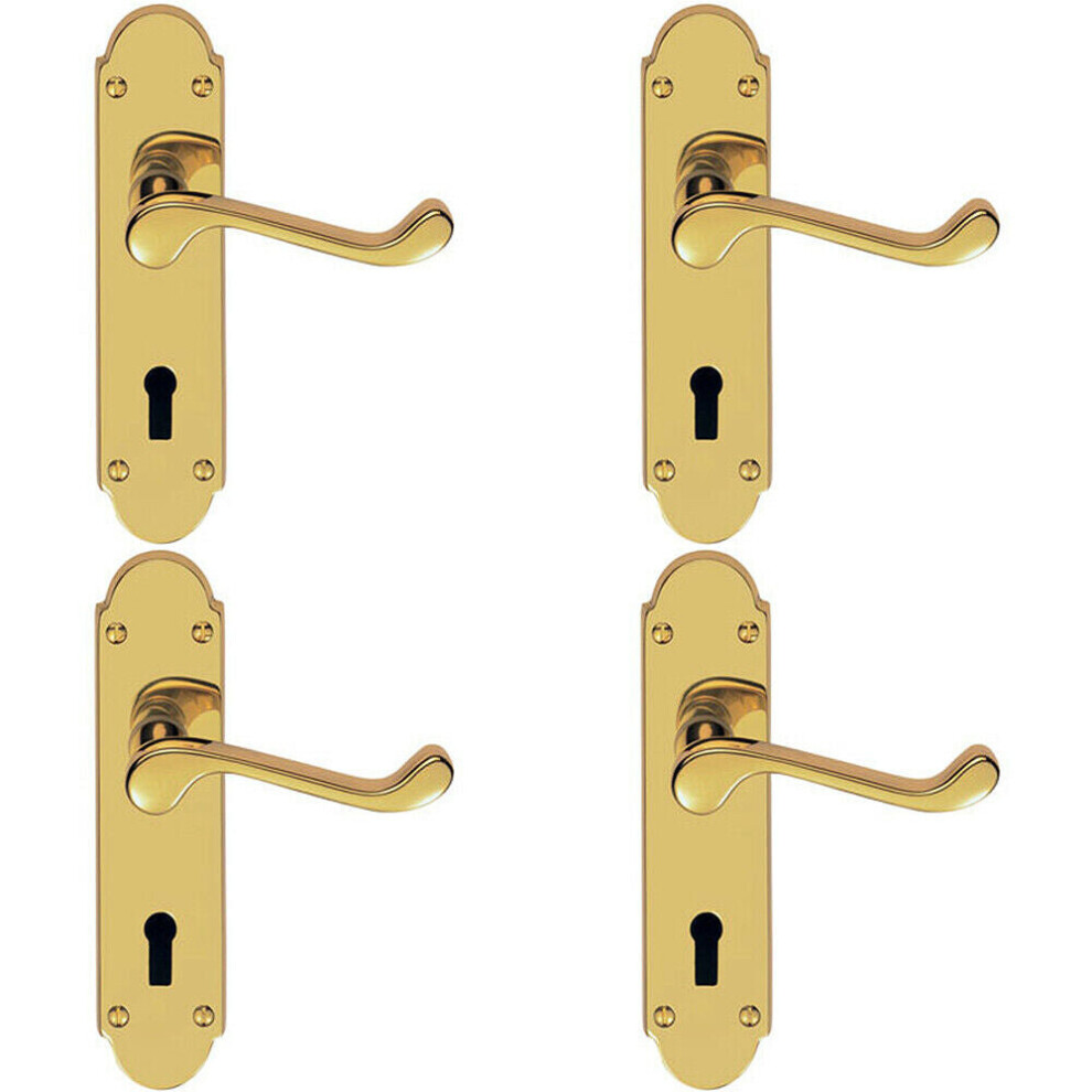 4x PAIR Victorian Upturned Handle on Lock Backplate 170 x 42mm Stainless Brass