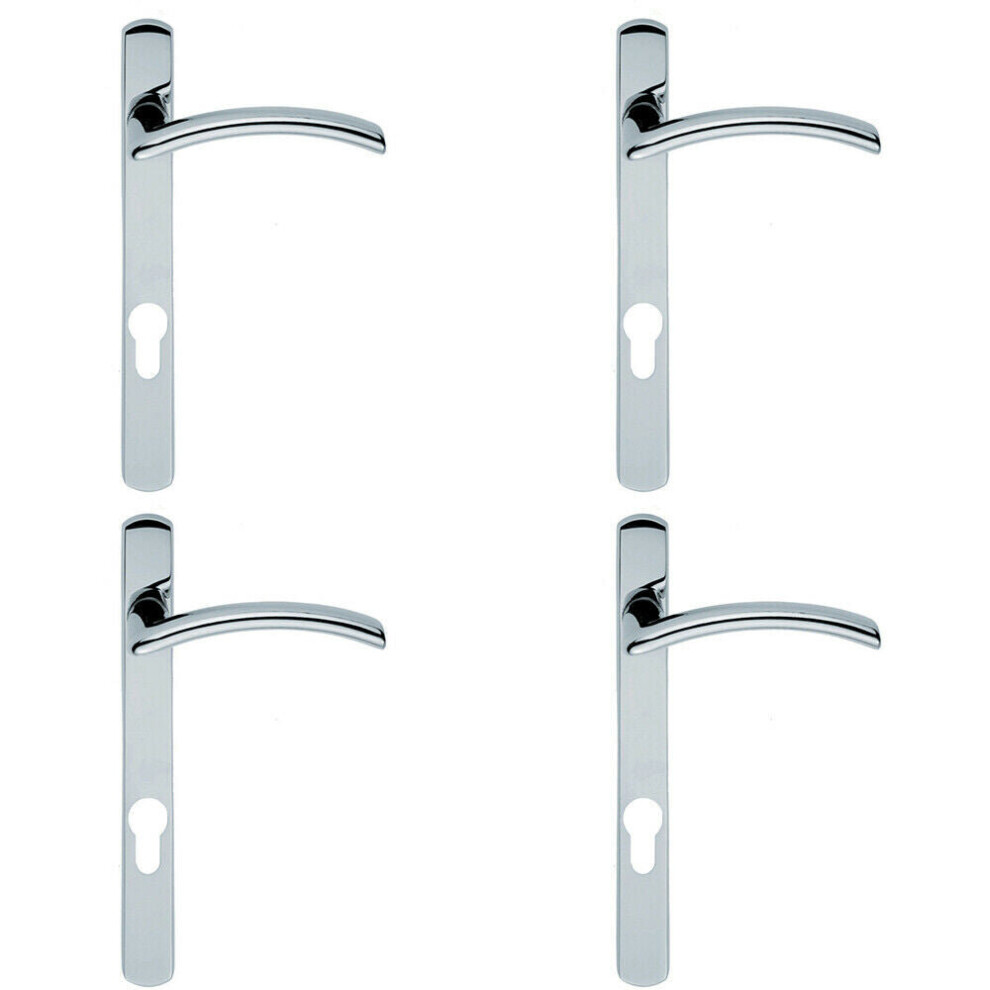 4x PAIR Arched Lever on Narrow Euro Lock Backplate 220 x 26mm Polished Chrome