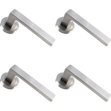 4x PAIR Straight Square Handle on Round Rose Concealed Fix Satin Nickel