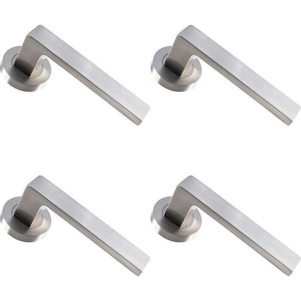 4X Pair Straight Square Handle On Round Rose Concealed Fix Satin Nickel 5056524211816