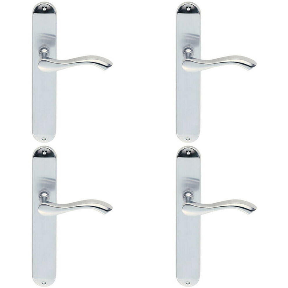 4x PAIR Curved Handle on Long Slim Latch Backplate 241 x 40mm Satin Chrome