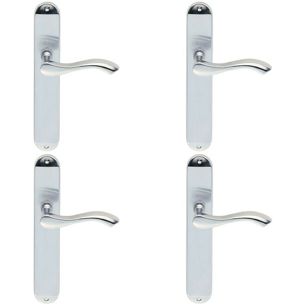4X Pair Curved Handle On Long Slim Latch Backplate 241 X 40Mm Satin Chrome 5056524210451
