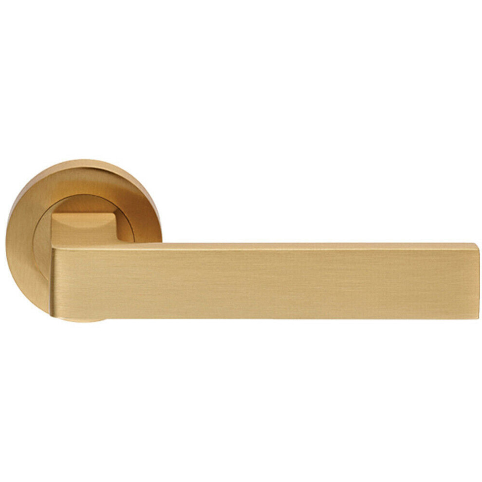 Pair Straight Square Handle On Round Rose Concealed Fix Satin Brass 5056492583182