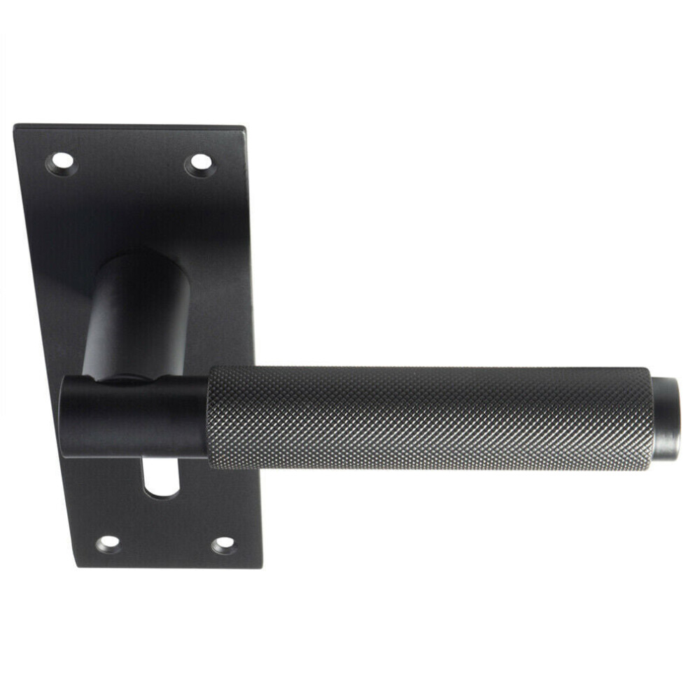 PAIR Knurled Round Handle on Slim Lock Backplate 150 x 50mm Matt Black