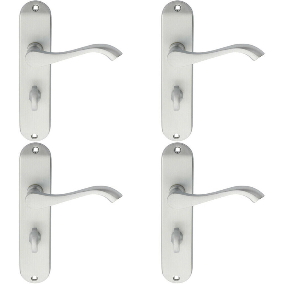 4X Pair Curved Handle On Chamfered Bathroom Backplate 180 X 40Mm Satin Chrome 5056524210680