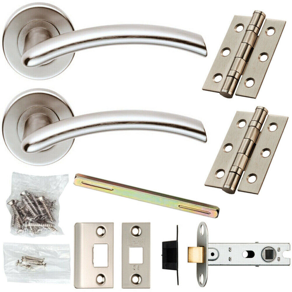 Door Handle & Latch Pack Satin Chrome Modern Arch Lever Screwless Round Rose