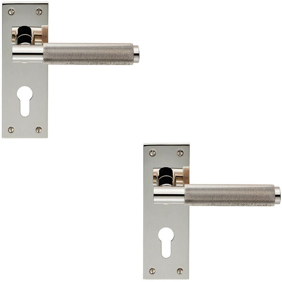 2X Pair Knurled Round Lever On Slim Euro Lock Backplate 150 X 50Mm Nickel 5056524200414
