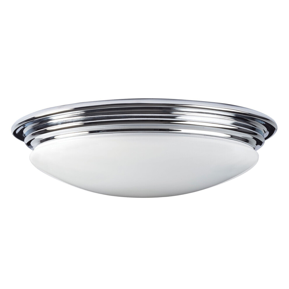 Loops Ip44 1 Bulb Flush Ridged Opaque Glass Polished Chrome Led Gx53 9W Light