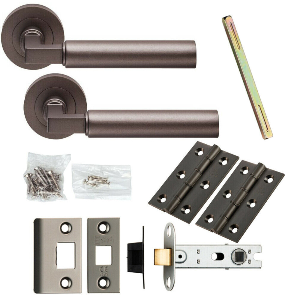 Loops Door Handle & Latch Pack Matt Straight Round Bar Screwless Round Rose Bronze