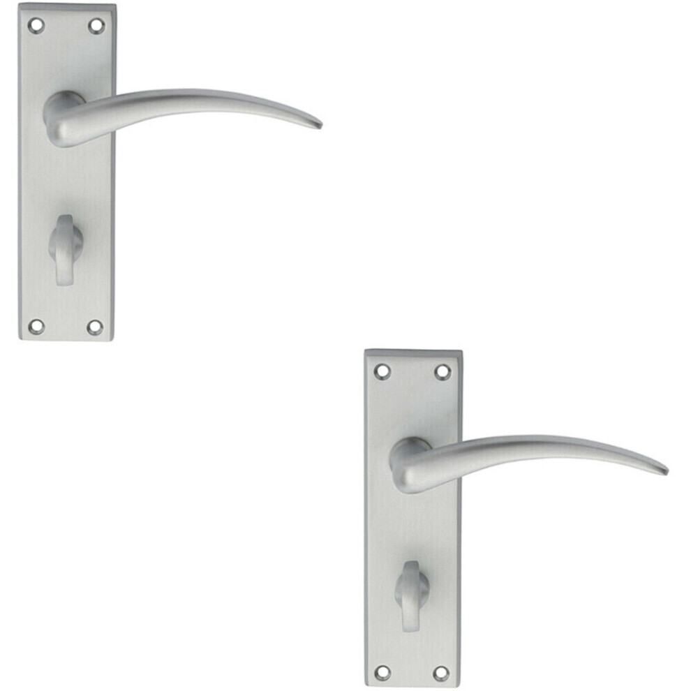 2x PAIR Slim Arched Door Handle on Bathroom Backplate 150 x 43mm Satin Chrome