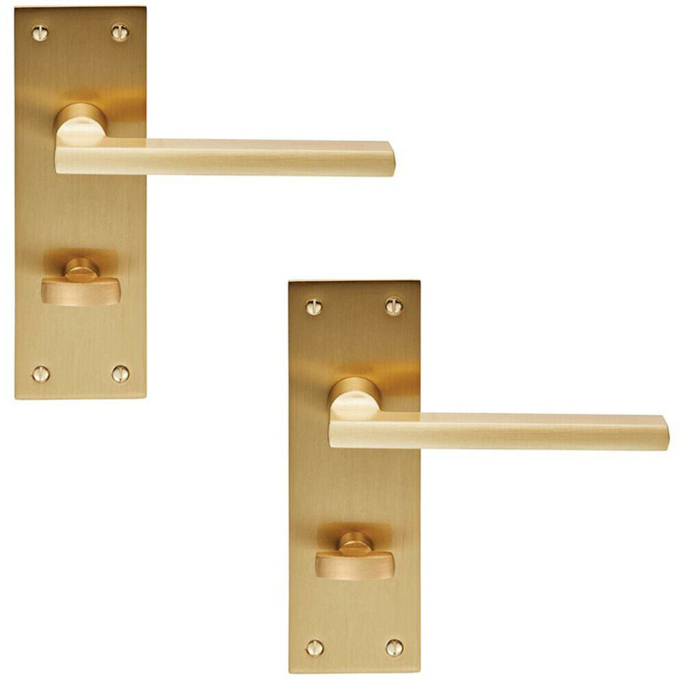 2x PAIR Straight Bar Handle on Slim Bathroom Backplate 150 x 50mm Satin Brass