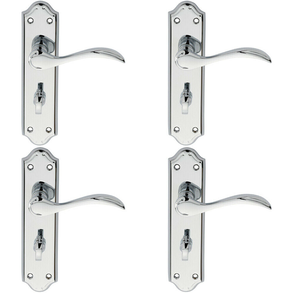 4x PAIR Curved Door Handle Lever on Bathroom Backplate 180 x 45mm Chrome