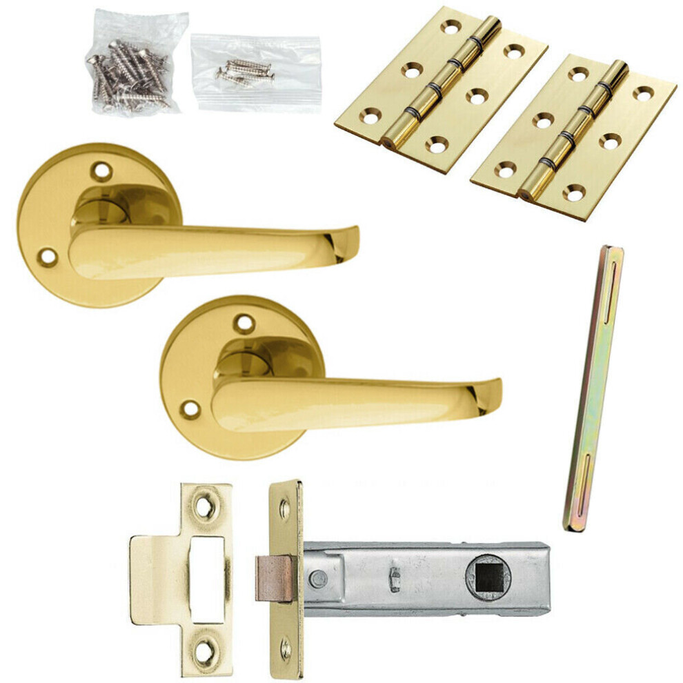 Loops Door Handle & Latch Pack Brass Victorian Scroll Straight Screwless Round Rose