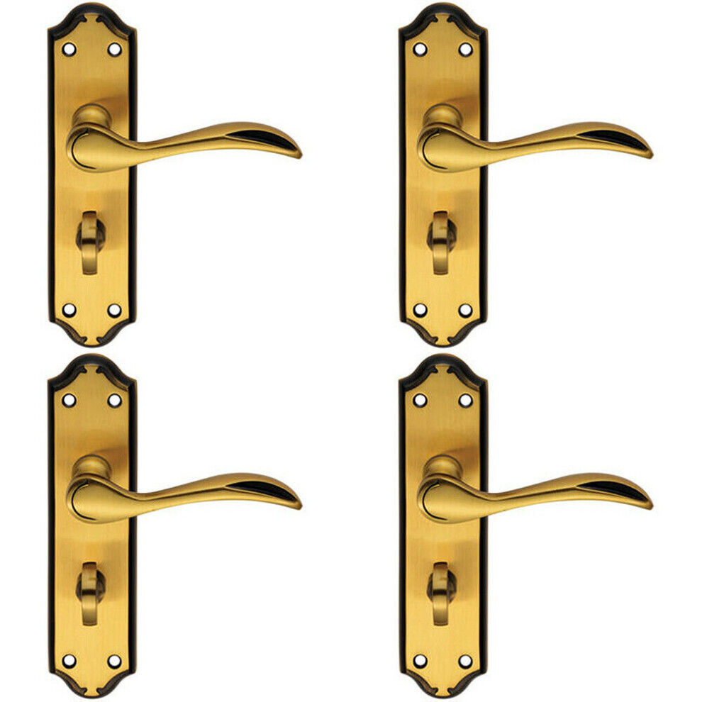 4X Pair Curved Door Handle Lever On Bathroom Backplate 180 X 45Mm Brushed Bronze