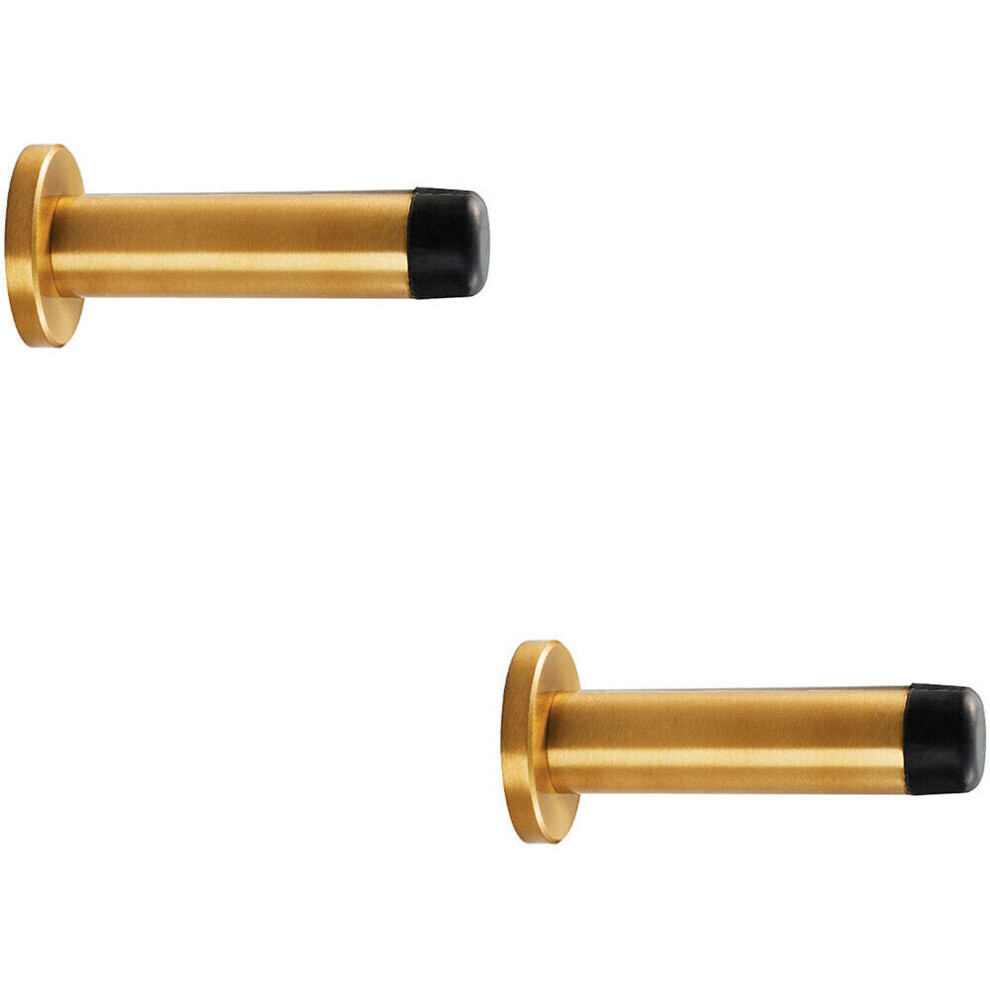Loops 2X Rubber Tipped Doorstop Cylinder With Rose Wall Mounted 70Mm Satin Brass