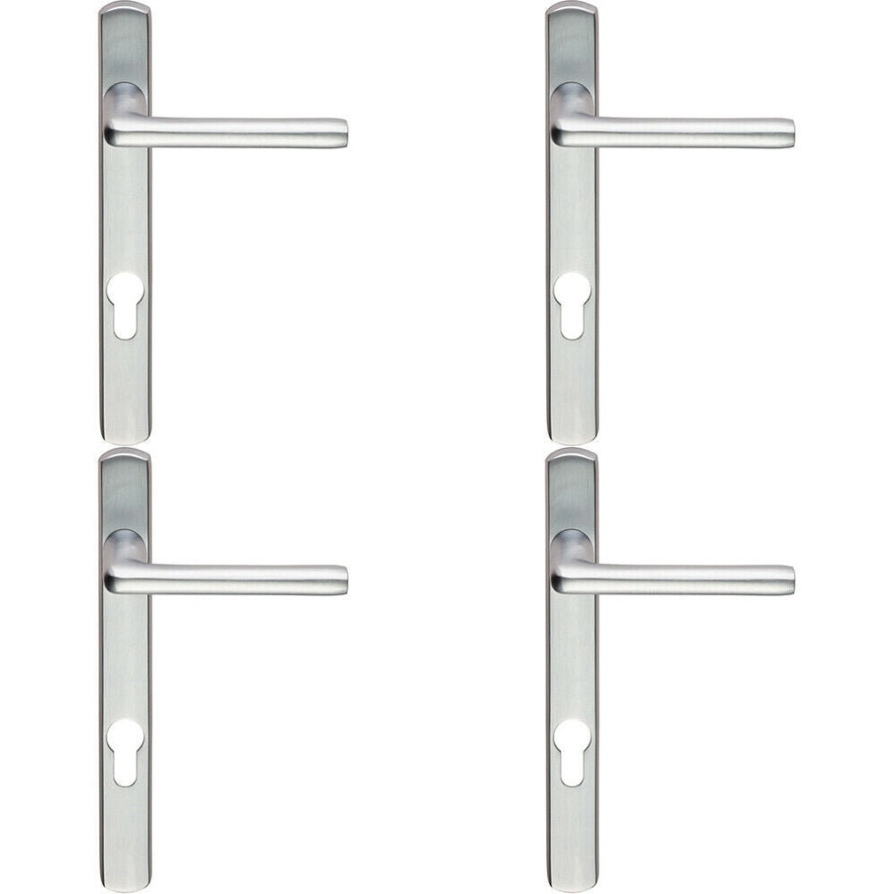 4X Pair Straight Lever On Narrow Euro Lock Backplate 220 X 26Mm Satin Chrome