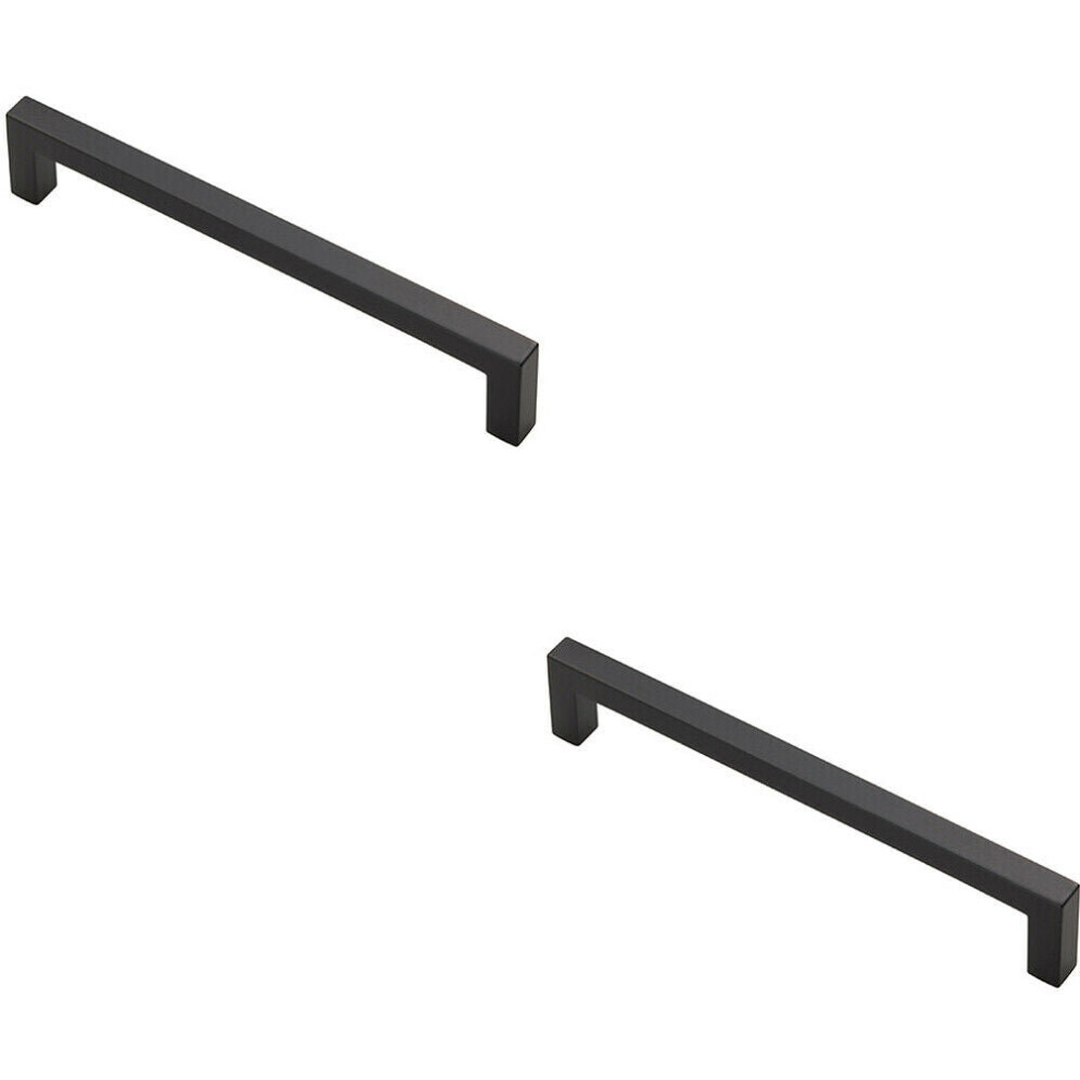 2X Square Block Pull Handle 170 X 10Mm 160Mm Fixing Centres Matt Black