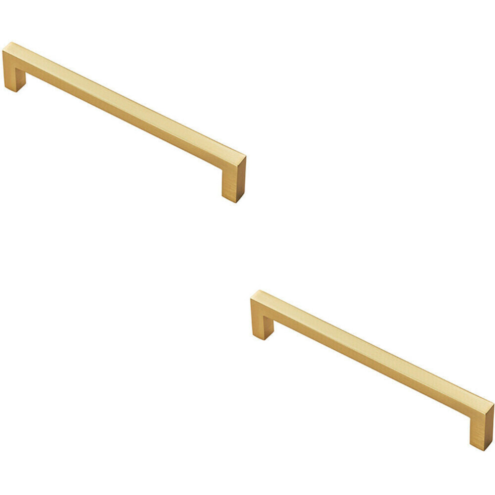 2x Square Block Pull Handle 170 x 10mm 160mm Fixing Centres Satin Brass