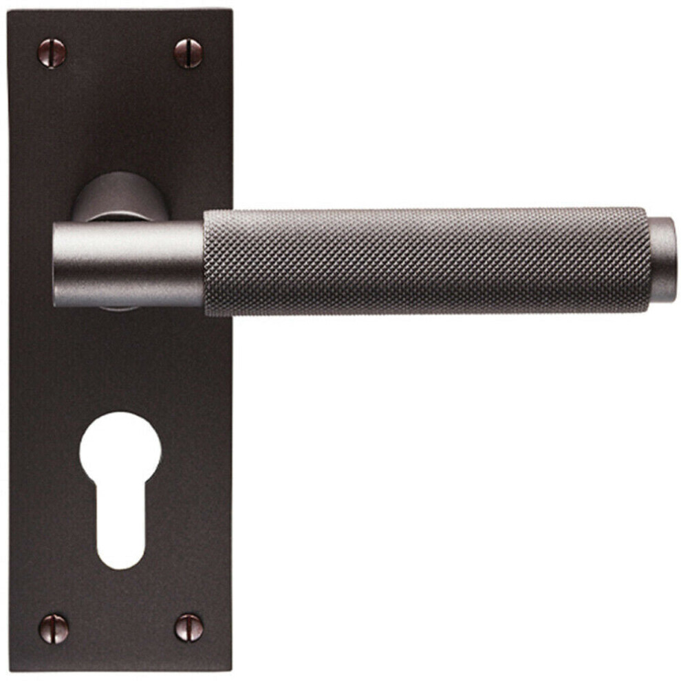 Pair Knurled Round Handle On Slim Euro Lock Backplate 150 X 50Mm Matt Bronze 5056492585056