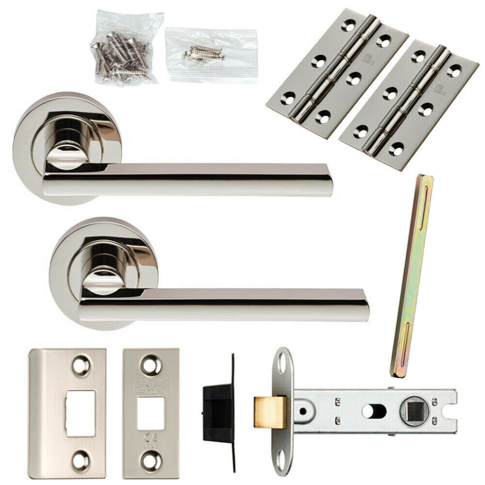 Door Handle & Latch Pack Polished Nickel Plinth Mounted Lever Screwless Rose