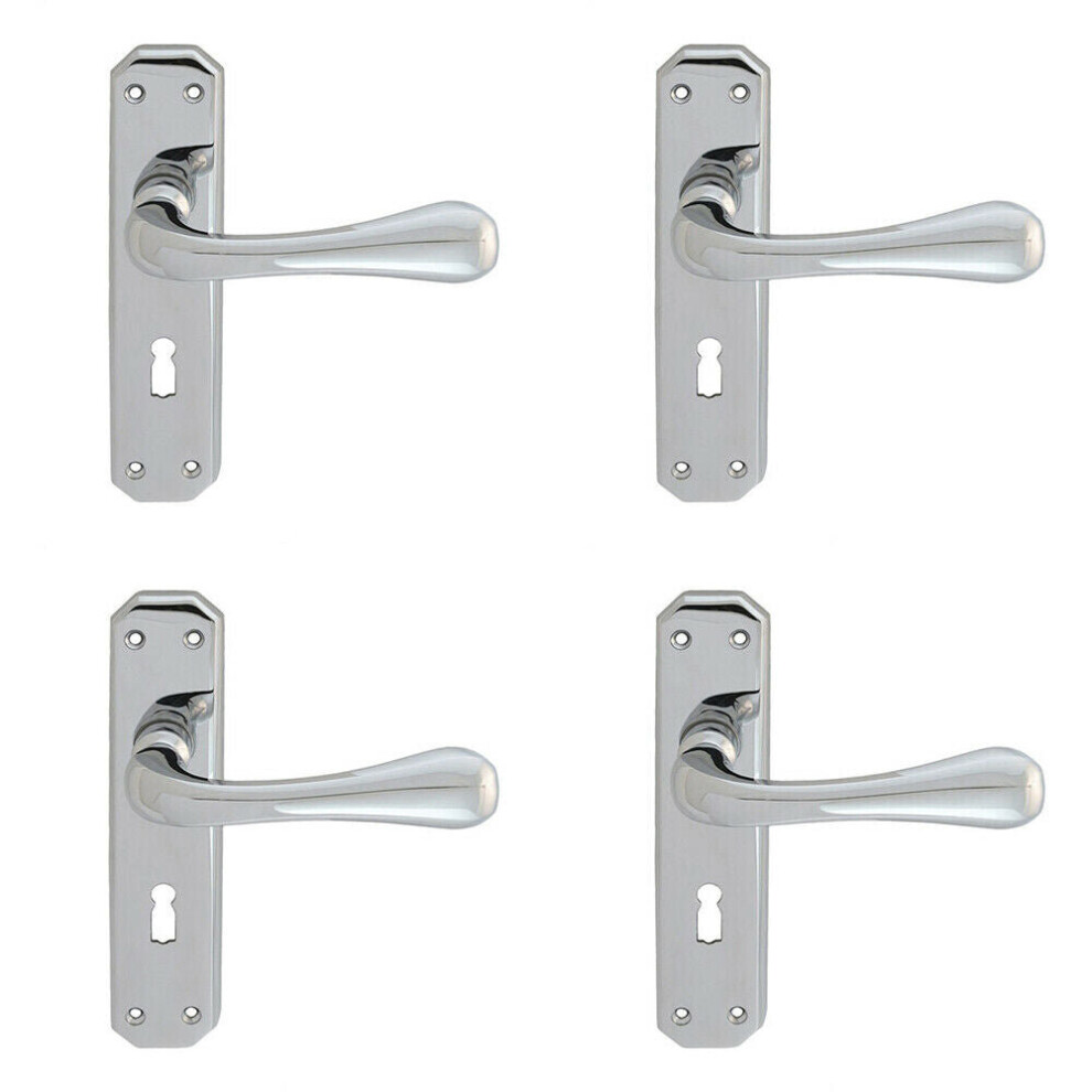 4X Pair Heavy Duty Handle On Angular Lock Backplate 180 X 40Mm Polished Chrome 5056524210468