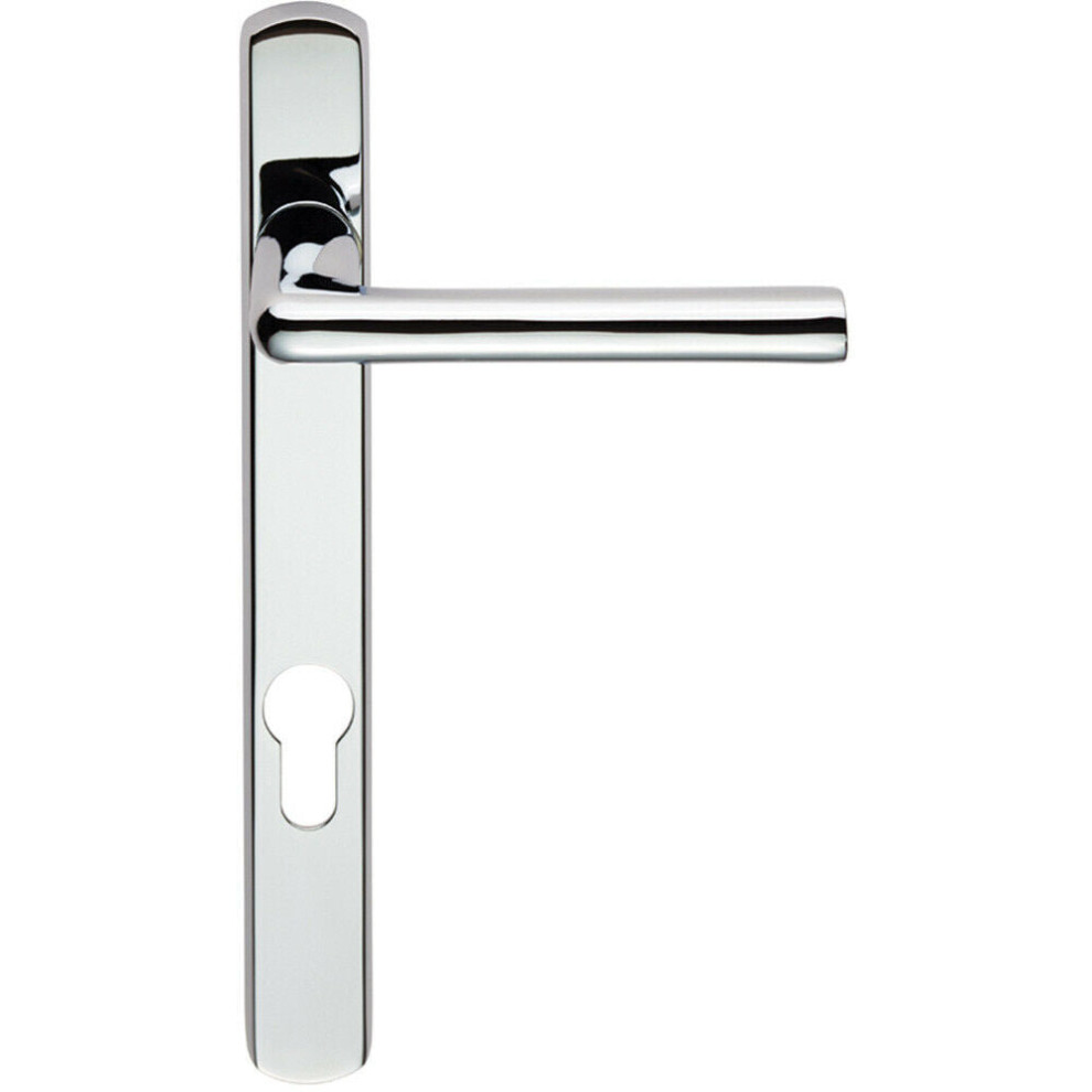 PAIR Straight Lever on Narrow Euro Lock Backplate 220 x 26mm Polished Chrome