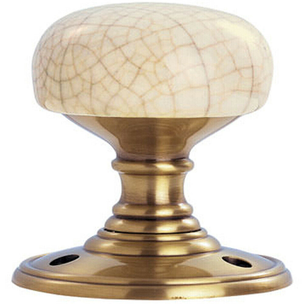 Loops Porcelain Mushroom Mortice Door Knob Crackle Glaze Florentine Ivory/Bronze
