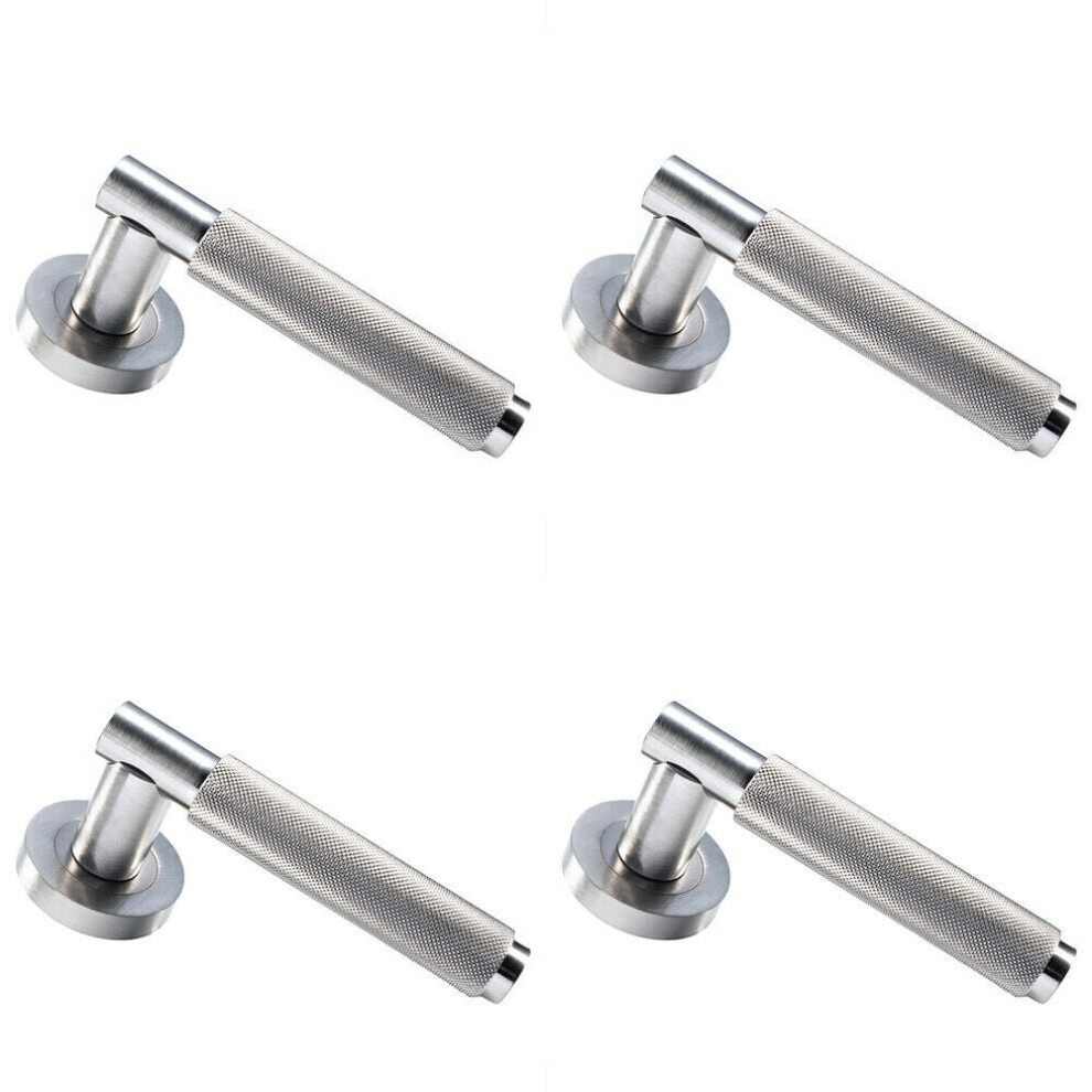 4X Pair Knurled Grip Round Bar Handle On Round Rose Concealed Fix Satin Nickel 5056524212790