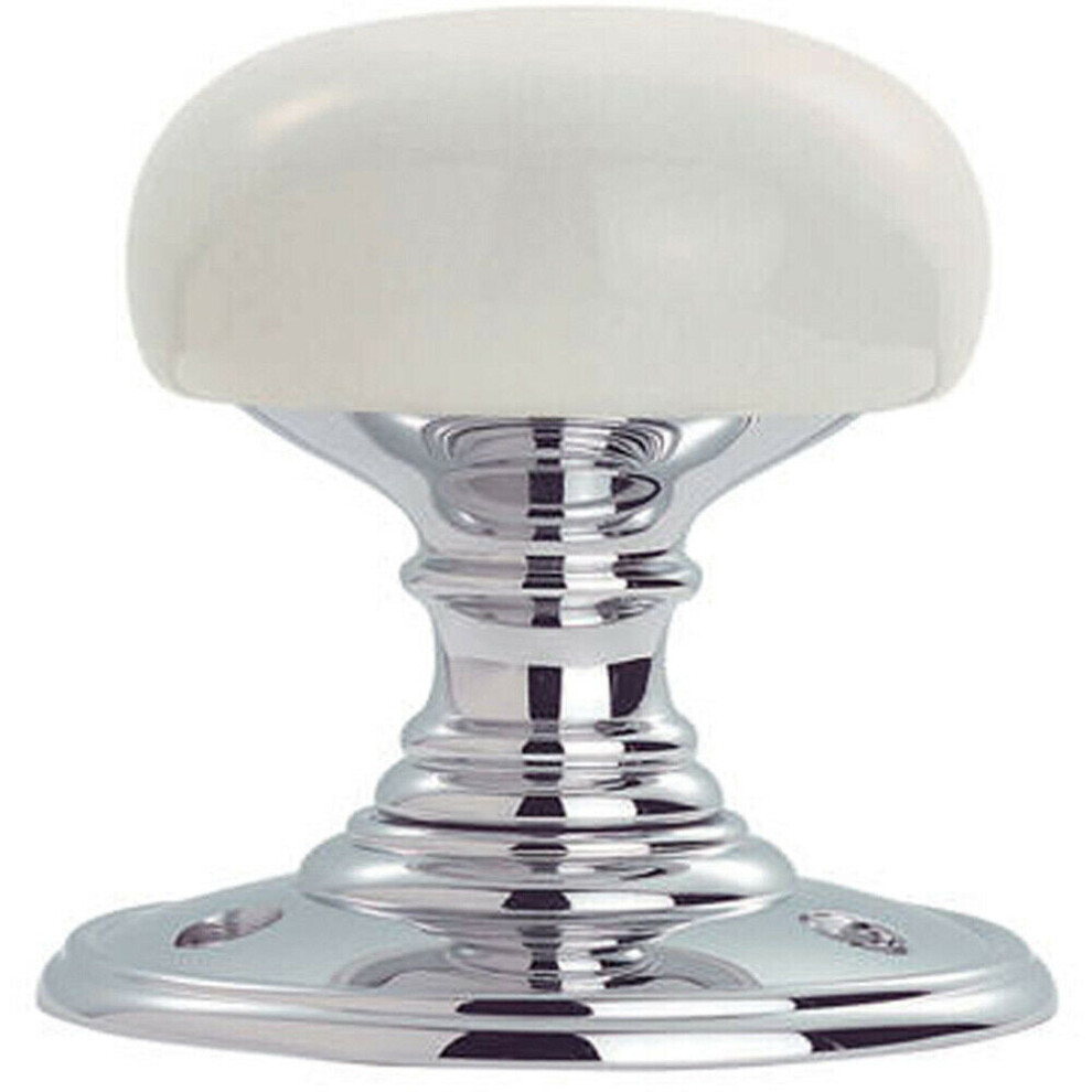 Loops Half Porcelain Mushroom Mortice Door Knob Plain White Polished Chrome