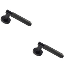 2x PAIR Knurled Grip Round Bar Handle on Round Rose Concealed Fix Matt Black