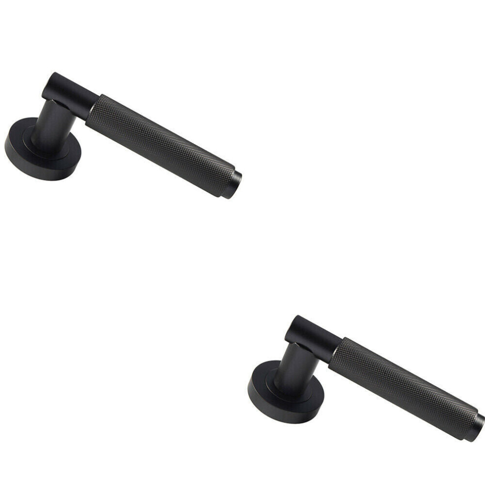 Loops 2X Pair Knurled Grip Round Bar Handle On Round Rose Concealed Fix Matt Black
