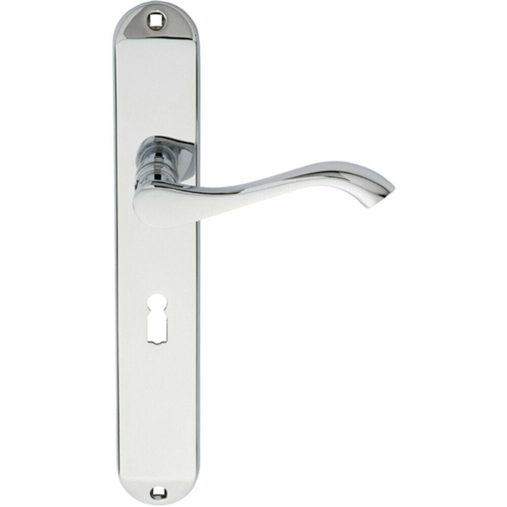 Loops Pair Curved Handle On Long Slim Lock Backplate 241 X 40Mm Polished Chrome