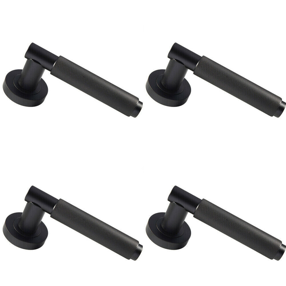 Loops 4X Pair Knurled Grip Round Bar Handle On Round Rose Concealed Fix Matt Black