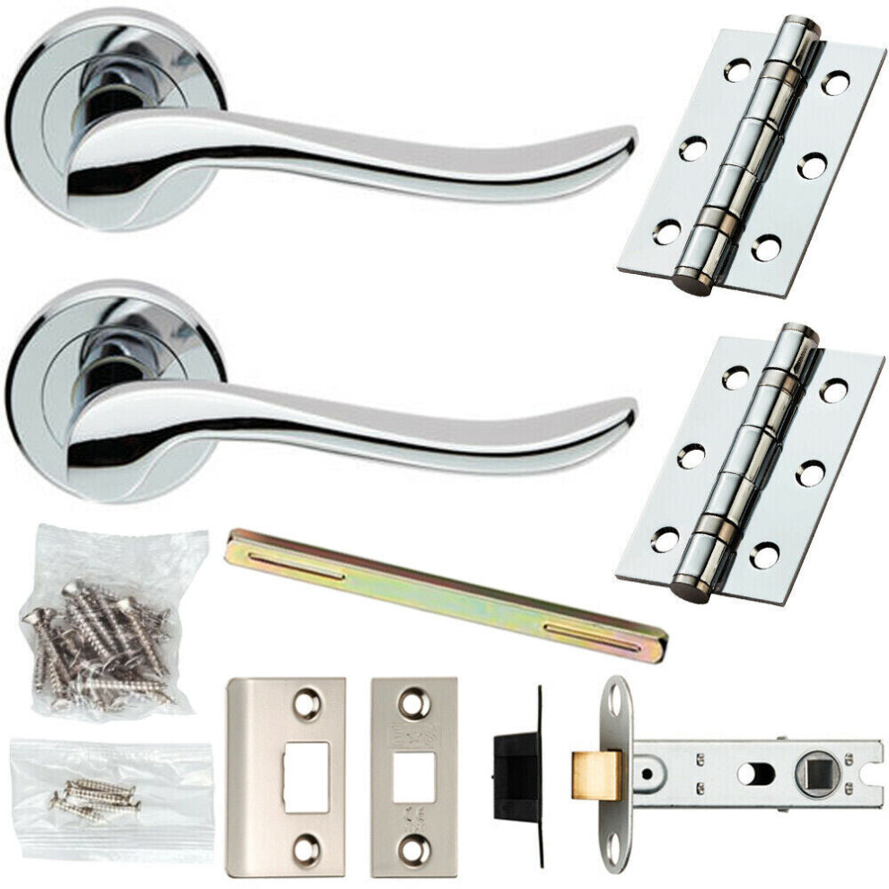 Door Handle & Latch Pack Chrome Modern Scroll Lever On Screwless Round Rose 5056524214091