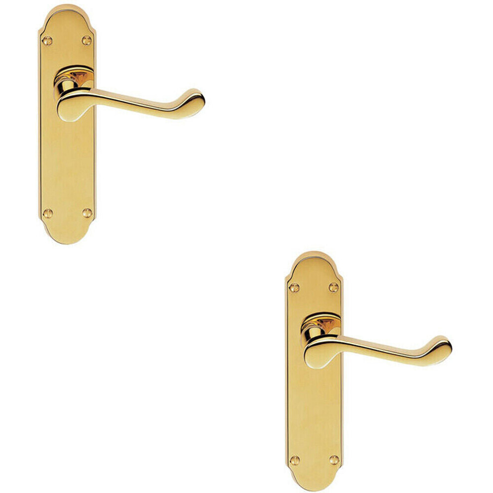 2x PAIR Victorian Upturned Handle on Latch Backplate 170 x 42mm Stainless Brass
